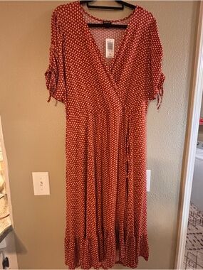 torrid Rust Red Polka Dot Maxi Wrap Dress